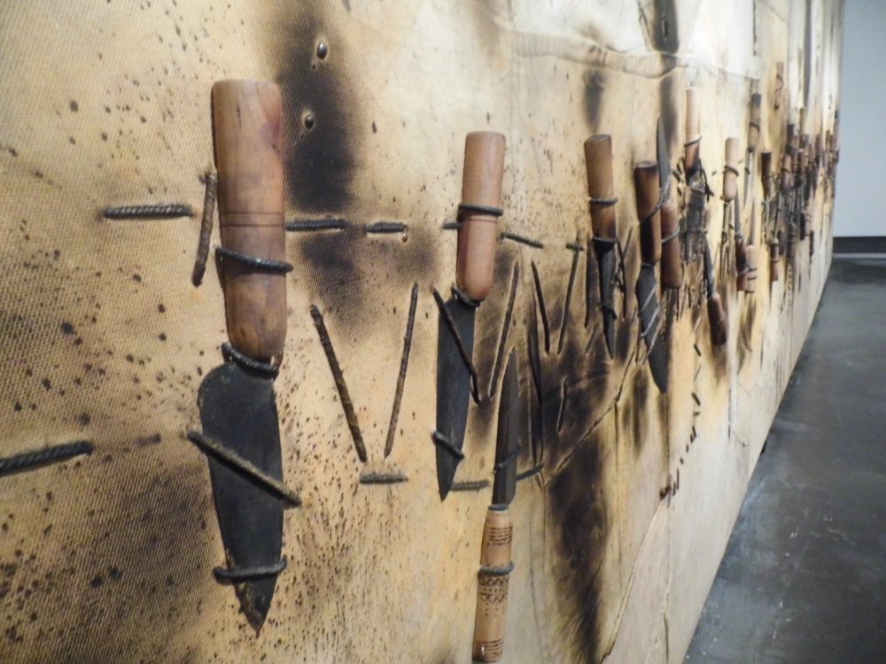 Abdul Karim Majdal Al Beik 'Syria, the Fires' 240x570 cm. -Triptych - Mixed Media on Canvas 2012. Courtesy: Al Mahha Art Blog