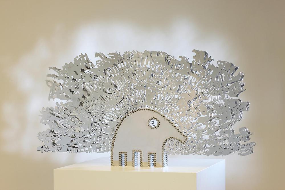 Nadim Karam 'Flying Elephant' Stainless Steel, Super Shiny Finish Sculpture.