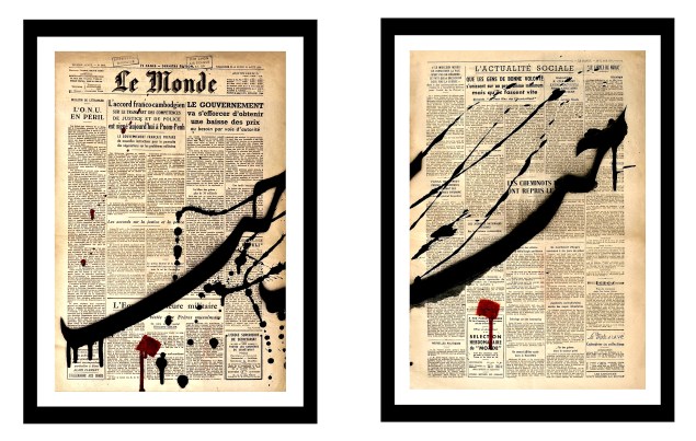 mix media on vintage news paper  ( acrylic and spray paint) 