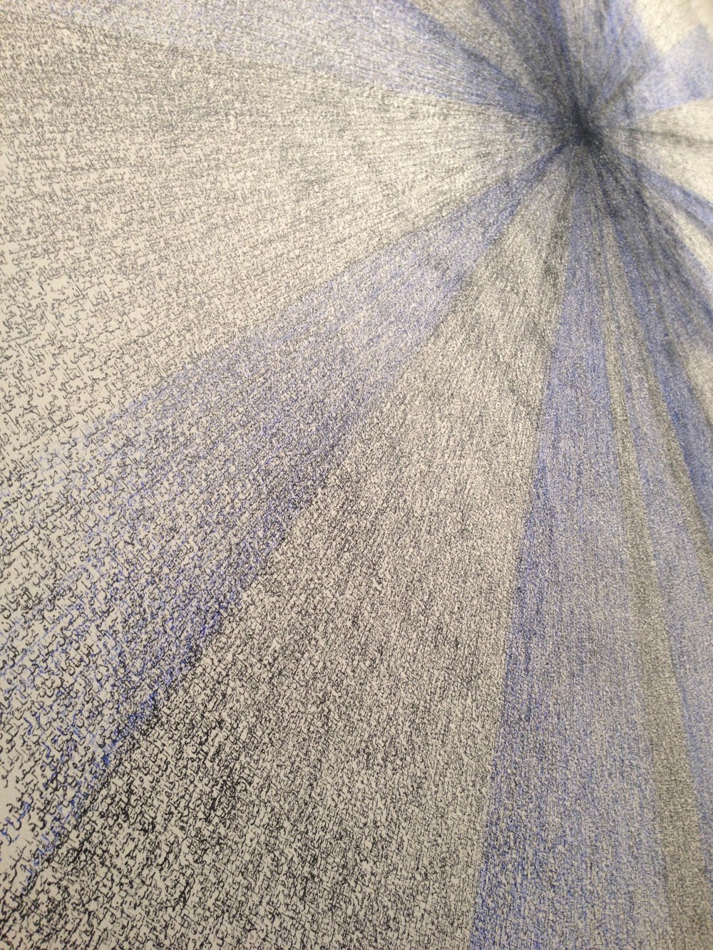 Details from Idris Khan 'The Essence of Existence' Oil base black and blue relief ink on gesso, 590 x 500 cm, 2013. Courtesy: AlMahha Art Blog