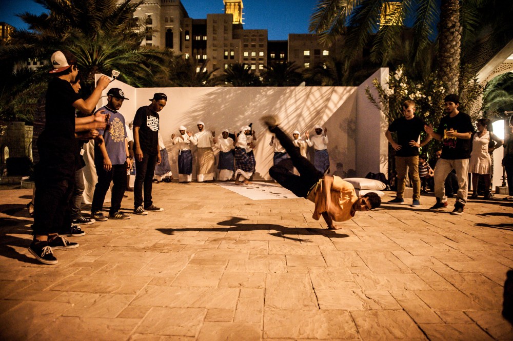 Artist Joe Namy performing "Transfiguration".  Courtesy : Art Dubai