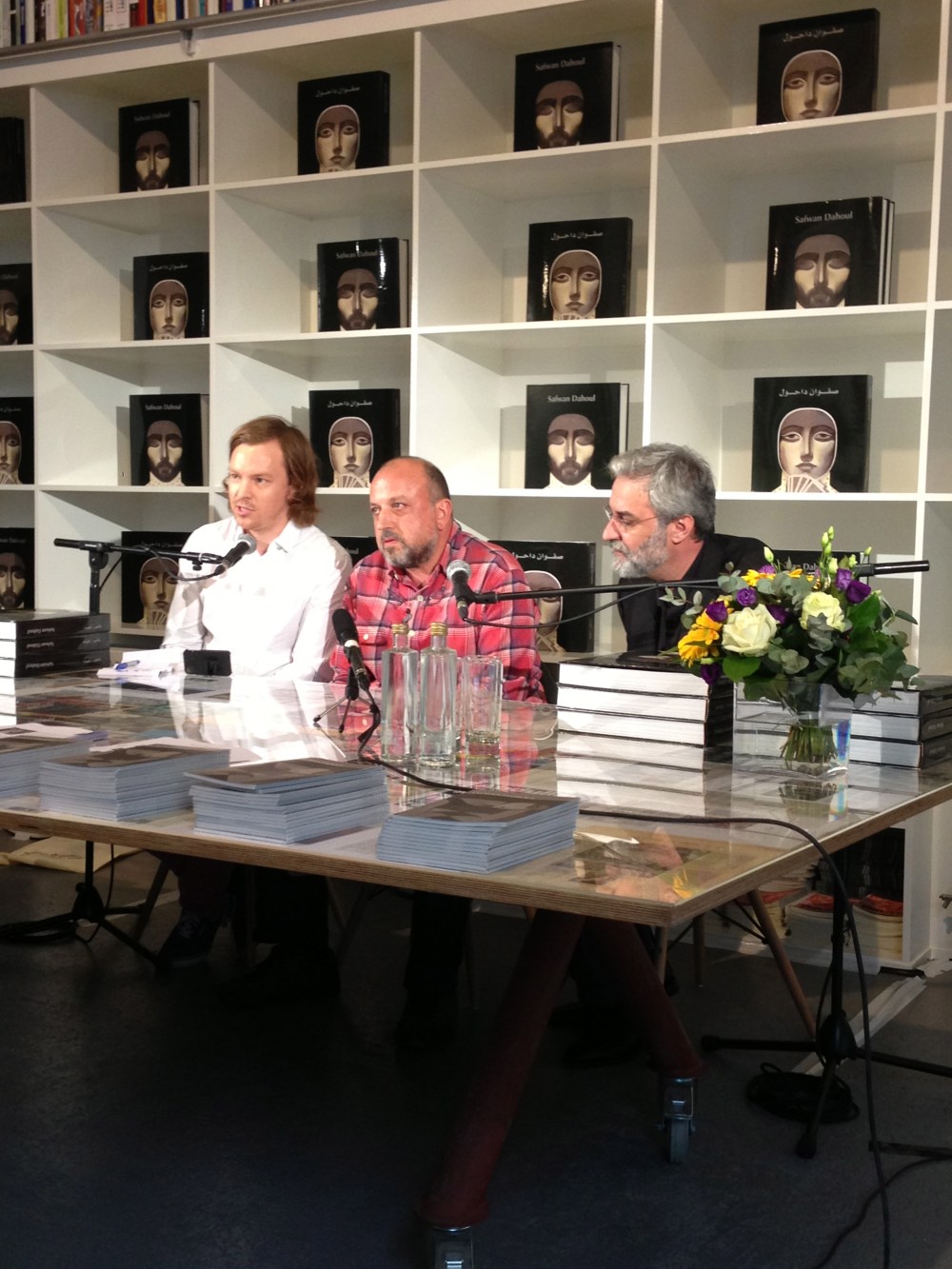 From left: Edge of Arabia Director Stephen Stapleton - Ayyam Gallery founder Khaled Samawi - artist Safwan Dahoul. Courtesy: Al Mahha Art Blog