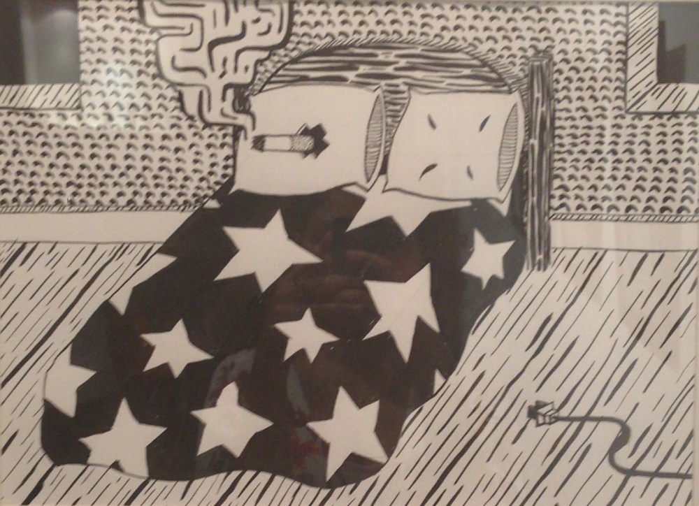 Zebadiah Keneally "Big Bed" , ink on paper, 30.5x36 cm, 2013. Courtesy: Al Mahha Art Blog