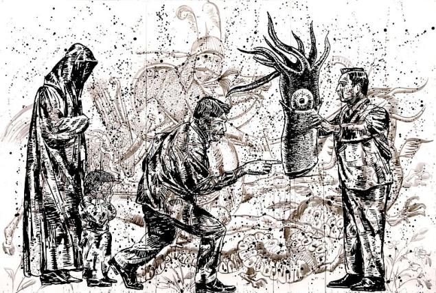 NICKY NODJOUMI “Intriguing Gesture” Ink on Paper, 216 x 320 cm, 2013. Courtesy: Taymour Grahne Gallery