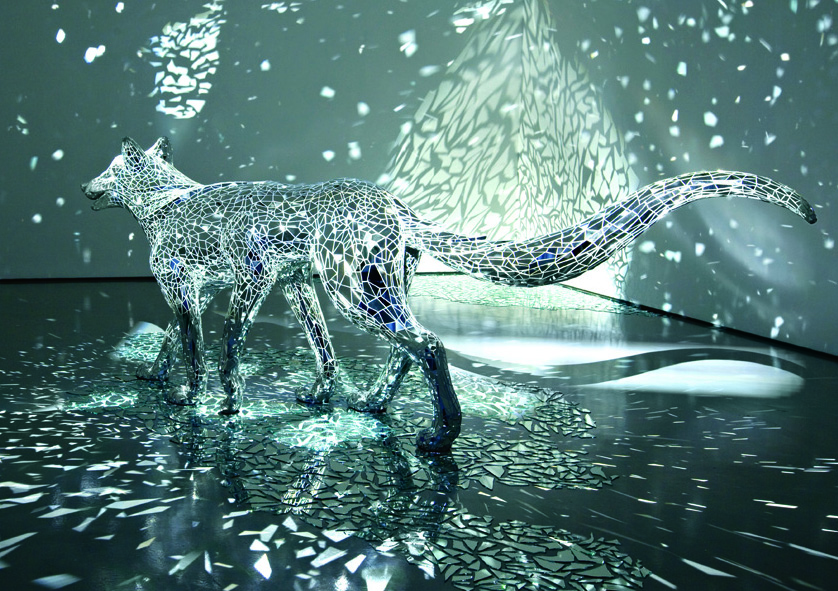 Tomoko Konoike "Donning Animal Skins and Braided Grass" mixed media sculpture, 117 x 55 x 318 cm. Courtesy: Wendi Noris Gallery