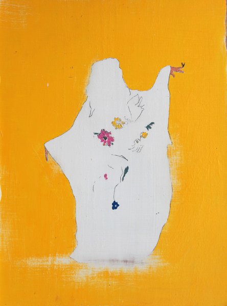 Girls with butterflies, 2013, Mixed media & varnish on wood, 39.9 x 29.7cm