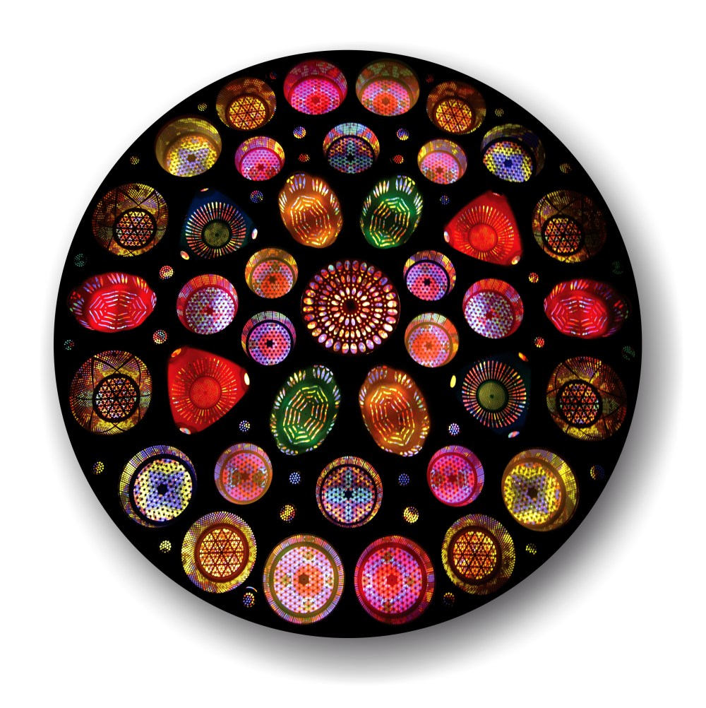 Rashed Alshashai  The First Mistake 2013. 196 cm in diameter. Light box. Courtesy: Ayyam Gallery