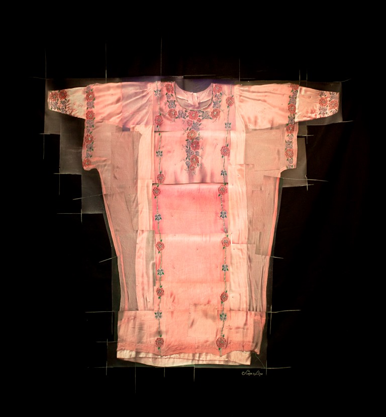 Maitha Demithann "Wardi" 2013, Digital transfer on fabric, 180 x 150 cm, Courtesy the artist and Tashkeel.