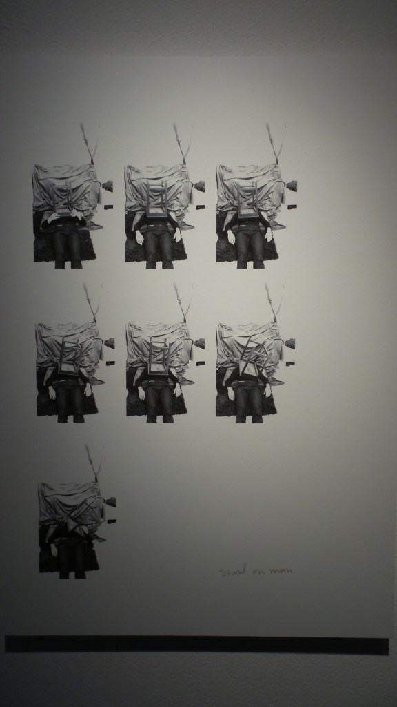 Walid Al Wawi "The Dilemma is now Called Body Language, Man on Stool, Stool on Man." 2014,  digital prints on A4. Courtesy to Al Mahha Art