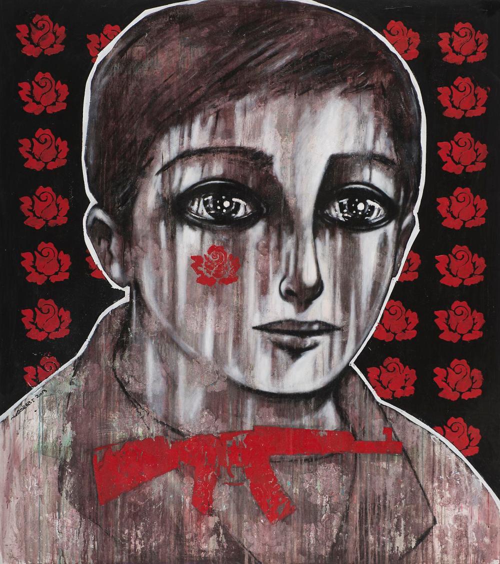 Mohannad Orabi, Untitled, 2013. Mixed Media on Canvas, 180 x 160 cm. Courtesy to Ayyam Gallery