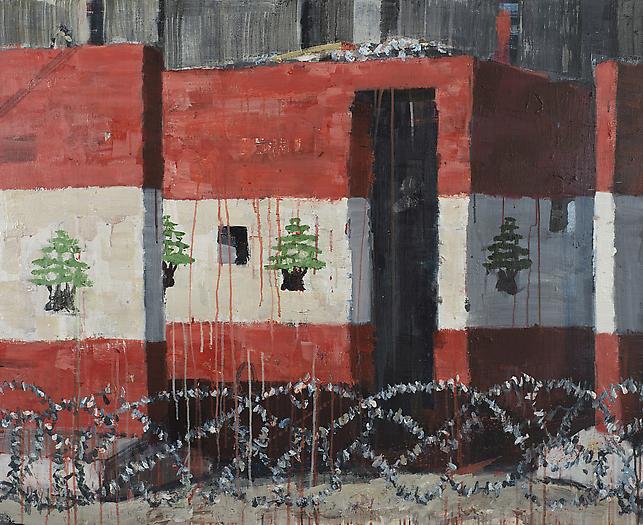 Omar Fakhoury, Self-Defense, 2014, Acrylic on Canvas, 90h x 110w cm. Courtesy to Taymour Grahne Gallery. 