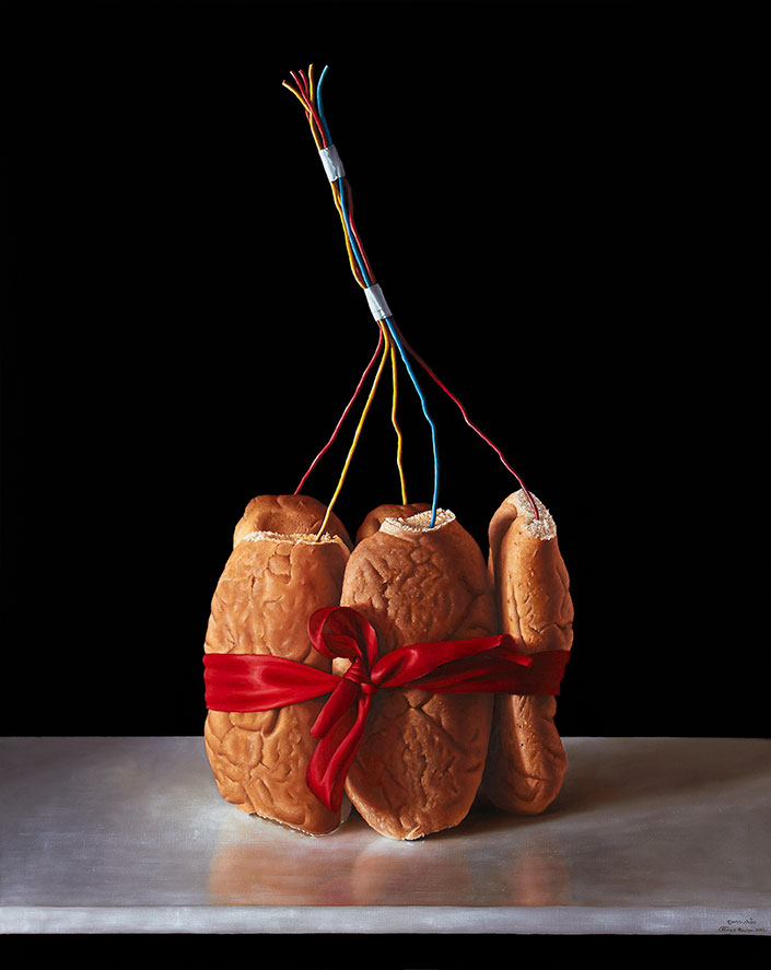 Othman Moussa, The Terror Group, 2013. Oil and acrylic on canvas 150 x 120 cm. Courtesy to Ayyam Gallery