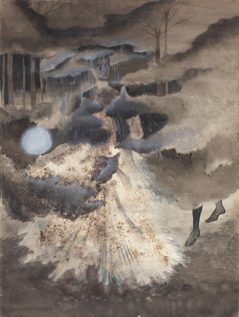 Remedios Varo, Apártalos que voy de paso, 1959, gouache on bristol board
